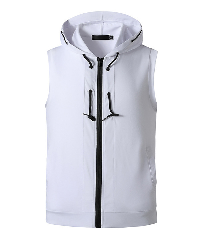 ZITY Men's Sleeveless Fitness Hooded Zipper Drawstring Hoodie-DUMMG05238|Zitysports