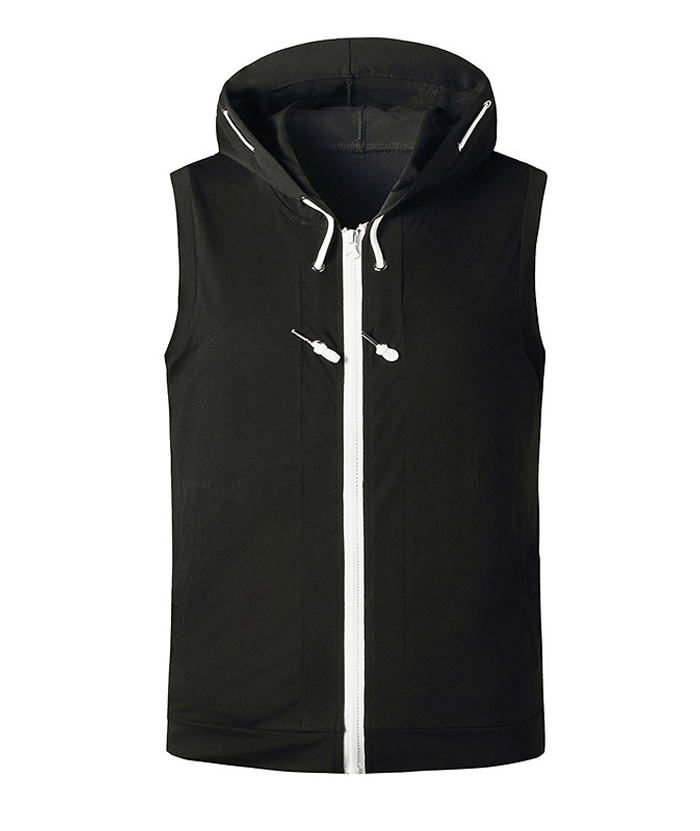 ZITY Men's Sleeveless Fitness Hooded Zipper Drawstring Hoodie-DUMMG05238|Zitysports