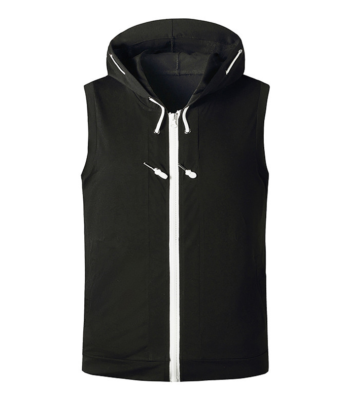 ZITY Men's Sleeveless Fitness Hooded Zipper Drawstring Hoodie-DUMMG05238|Zitysports