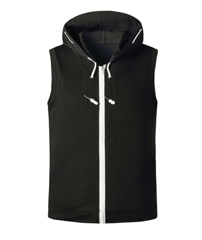 ZITY Men's Sleeveless Fitness Hooded Zipper Drawstring Hoodie-DUMMG05238|Zitysports