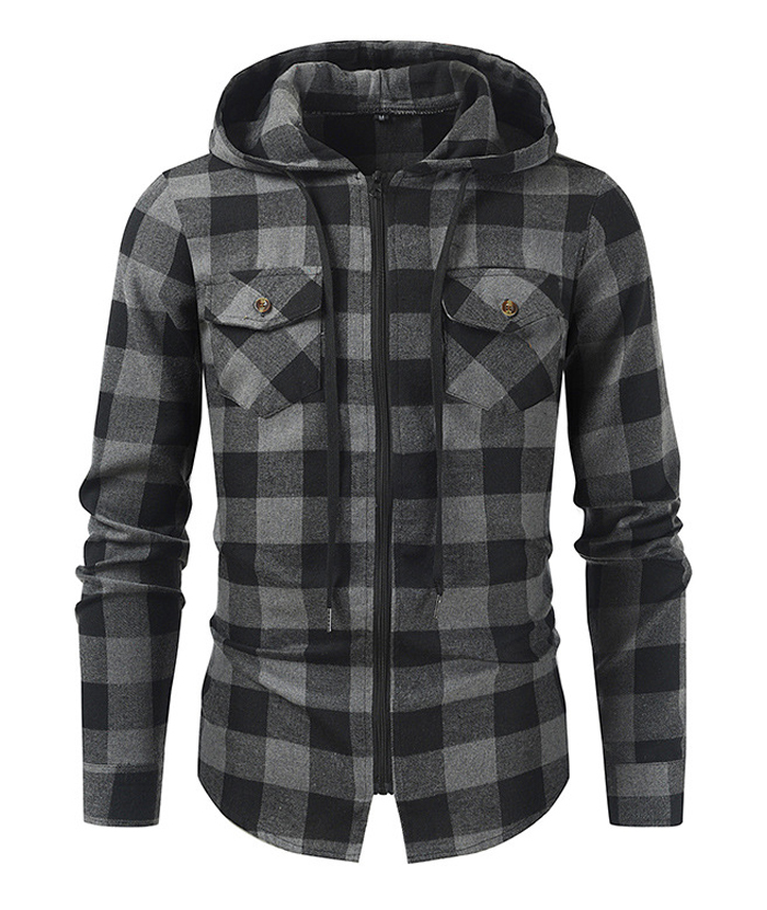ZITY Men's Plaid Long Sleeved Full Zip Hoodie-DUMFH05321|Zitysports