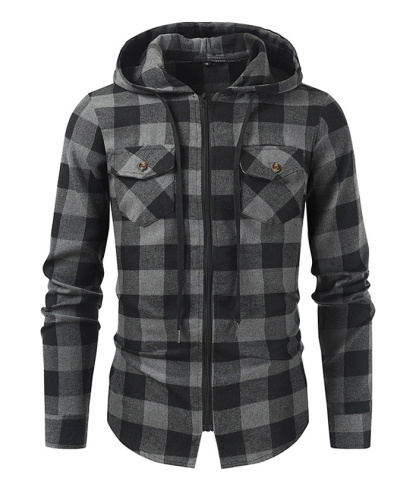 ZITY Men's Plaid Long Sleeved Full Zip Hoodie-DUMFH05321|Zitysports