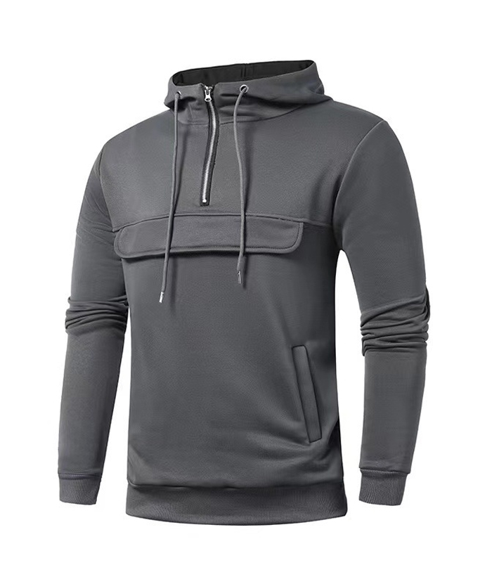ZITY Men's 1/4 Zipper Solid Color Long Sleeve Hoodie-DUMFH05473