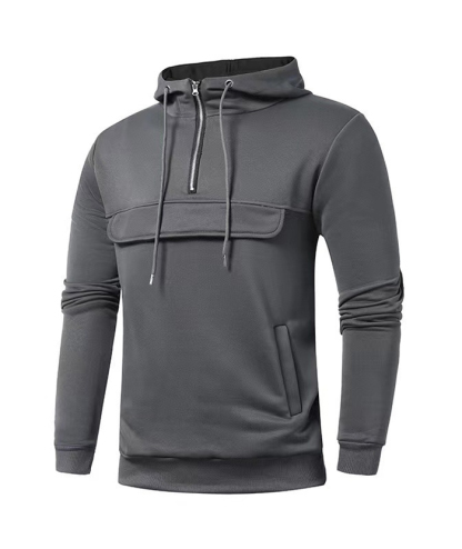 ZITY Men's 1/4 Zipper Solid Color Long Sleeve Hoodie-DUMFH05473