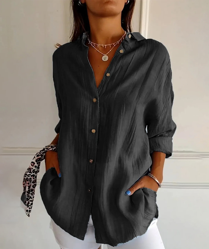 ZITY Women's Single Breasted Pleated Lapel Shirt-DUWLT06224