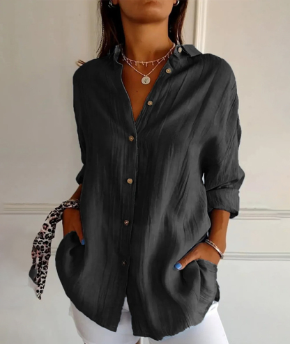 ZITY Women's Single Breasted Pleated Lapel Shirt-DUWLT06224