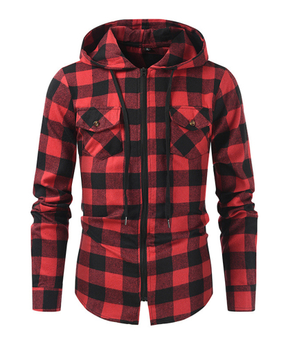 ZITY Men's Plaid Long Sleeved Full Zip Hoodie-DUMFH05321|Zitysports