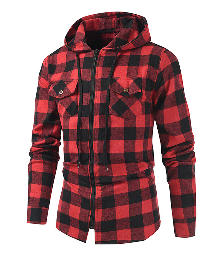 ZITY Men's Plaid Long Sleeved Full Zip Hoodie-DUMFH05321|Zitysports