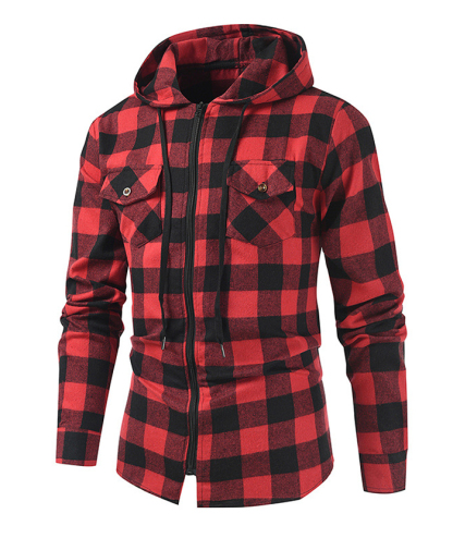 ZITY Men's Plaid Long Sleeved Full Zip Hoodie-DUMFH05321|Zitysports