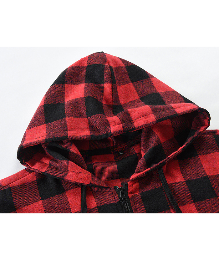 ZITY Men's Plaid Long Sleeved Full Zip Hoodie-DUMFH05321|Zitysports