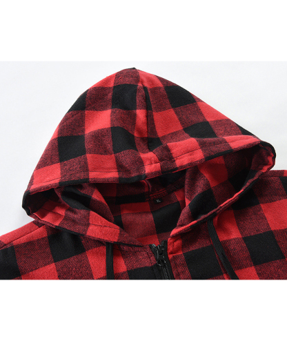 ZITY Men's Plaid Long Sleeved Full Zip Hoodie-DUMFH05321|Zitysports
