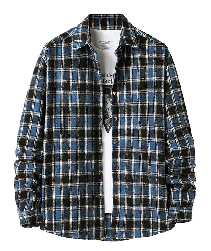 ZITY Men's Long Sleeve Cotton Plaid Flannel Shirt-DUMLT05315|Zitysports