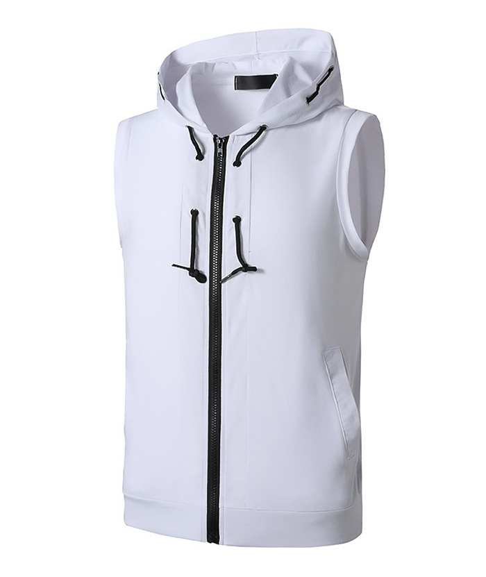 ZITY Men's Sleeveless Fitness Hooded Zipper Drawstring Hoodie-DUMMG05238|Zitysports