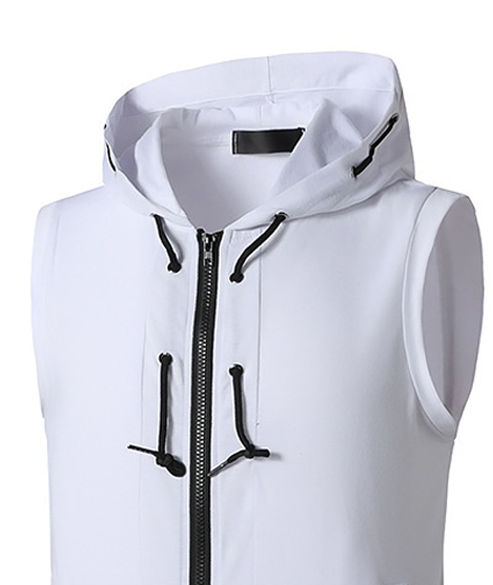 ZITY Men's Sleeveless Fitness Hooded Zipper Drawstring Hoodie-DUMMG05238|Zitysports