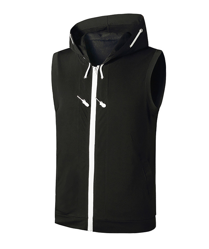 ZITY Men's Sleeveless Fitness Hooded Zipper Drawstring Hoodie-DUMMG05238|Zitysports