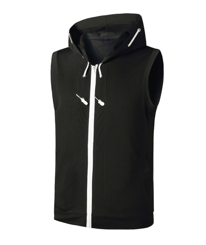 ZITY Men's Sleeveless Fitness Hooded Zipper Drawstring Hoodie-DUMMG05238|Zitysports