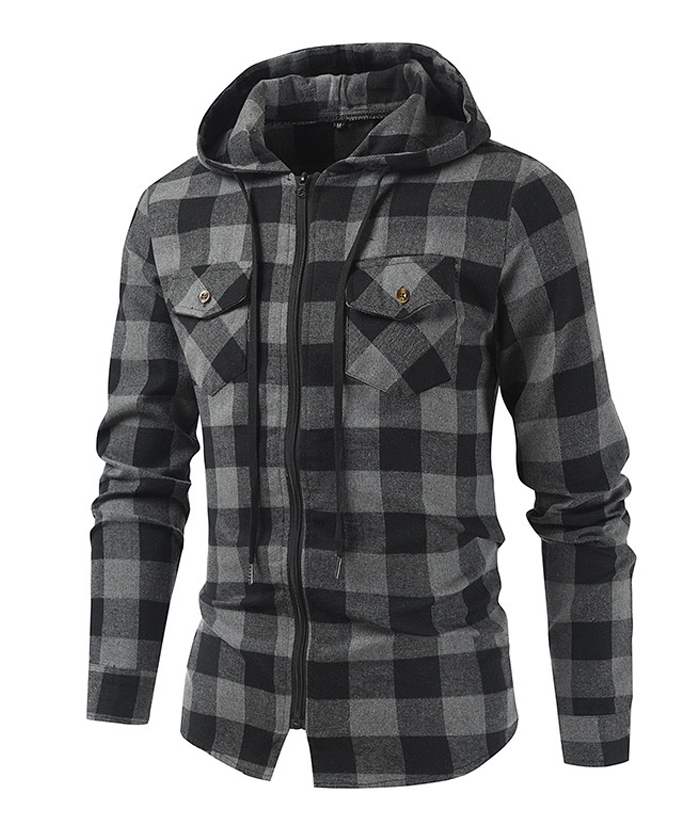 ZITY Men's Plaid Long Sleeved Full Zip Hoodie-DUMFH05321|Zitysports
