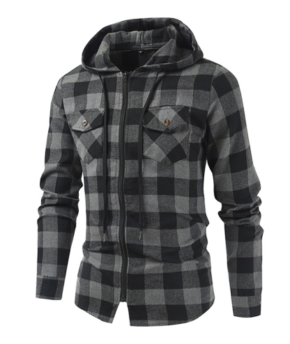 ZITY Men's Plaid Long Sleeved Full Zip Hoodie-DUMFH05321|Zitysports