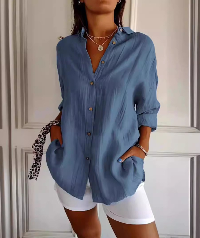 ZITY Women's Single Breasted Pleated Lapel Shirt-DUWLT06224