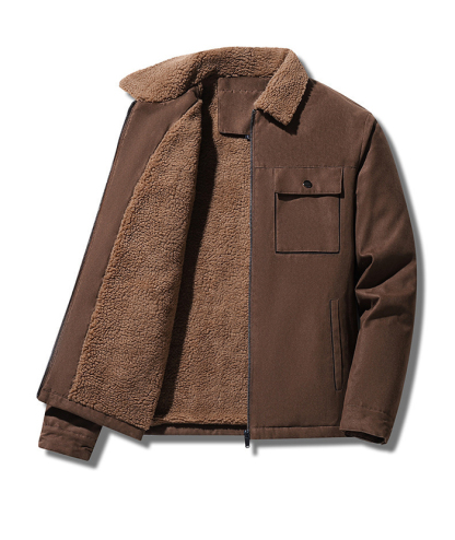 Men's Brown Zip-Up Sherpa Lined Fleece Jacket ZITYSports Men's Full-Zip Sherpa Lined Fleece Jacket-DUMCO05393