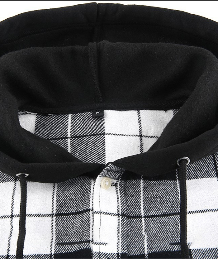 Men's Hooded Button Up Flannel Plaid Shirt-DUMLT05800