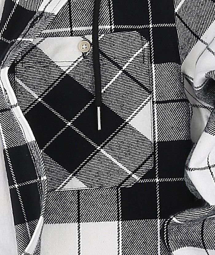 Men's Hooded Button Up Flannel Plaid Shirt-DUMLT05800