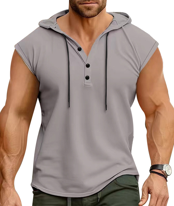 ZITY Men's Sleeveless Running Fitness Sweatshirt Button Up Hoodie-DUMMG05232 |Zitysports