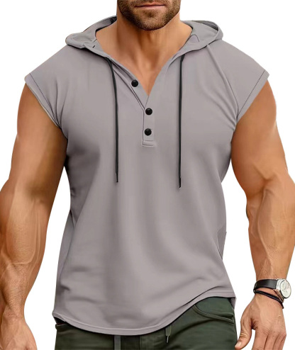 ZITY Men's Sleeveless Running Fitness Sweatshirt Button Up Hoodie-DUMMG05232 |Zitysports