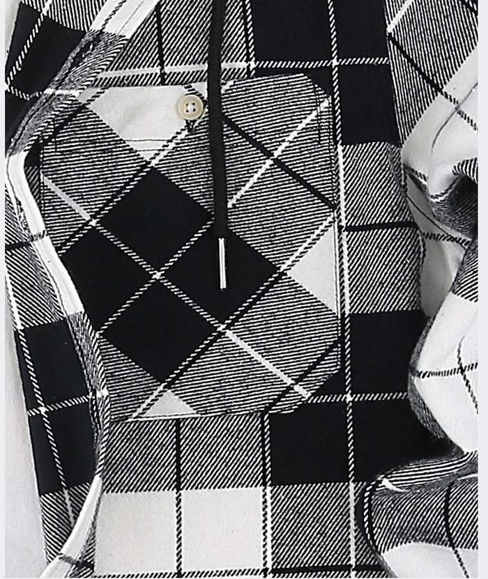 Men's Hooded Button Up Flannel Plaid Shirt-DUMLT05800