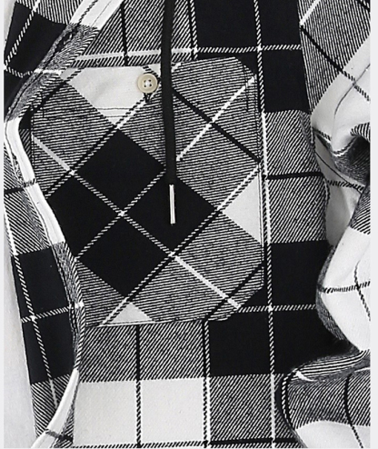 Men's Hooded Button Up Flannel Plaid Shirt-DUMLT05800