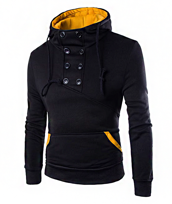 ZITY Men's Button Collar Long Sleeve with Pocket Casual Hoodie-DUMFH05036|Zitysports