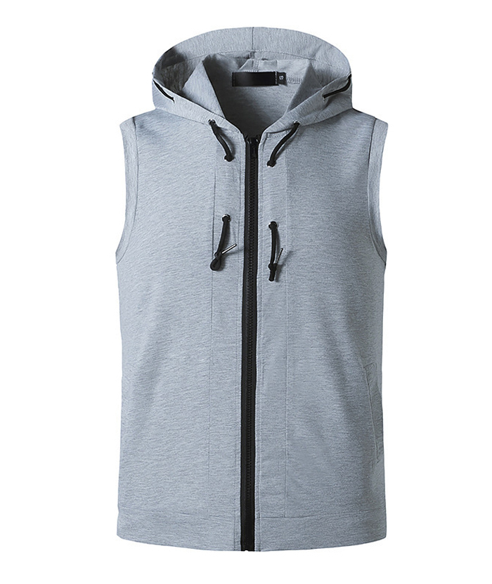 ZITY Men's Sleeveless Fitness Hooded Zipper Drawstring Hoodie-DUMMG05238|Zitysports