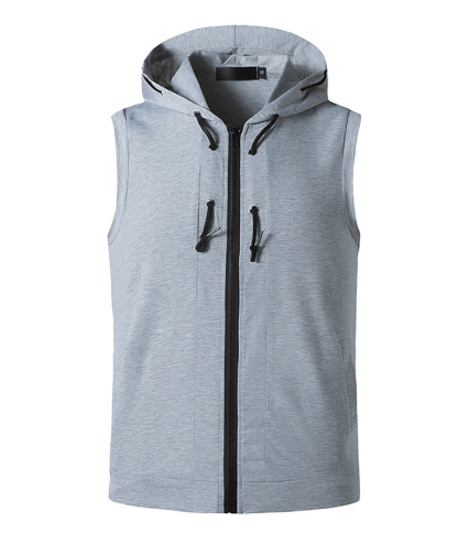 ZITY Men's Sleeveless Fitness Hooded Zipper Drawstring Hoodie-DUMMG05238|Zitysports