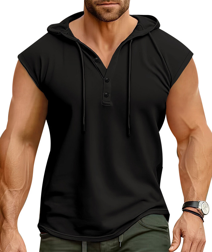 ZITY Men's Sleeveless Running Fitness Sweatshirt Button Up Hoodie-DUMMG05232 |Zitysports