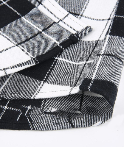 Men's Hooded Button Up Flannel Plaid Shirt-DUMLT05800