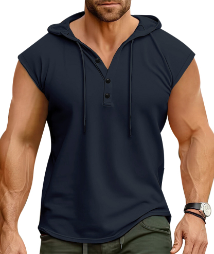 ZITY Men's Sleeveless Running Fitness Sweatshirt Button Up Hoodie-DUMMG05232 |Zitysports
