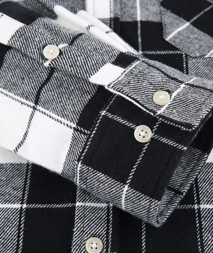 Men's Hooded Button Up Flannel Plaid Shirt-DUMLT05800