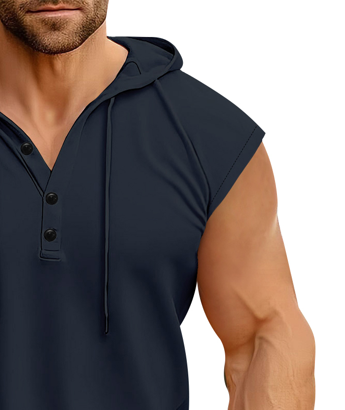 ZITY Men's Sleeveless Running Fitness Sweatshirt Button Up Hoodie-DUMMG05232 |Zitysports