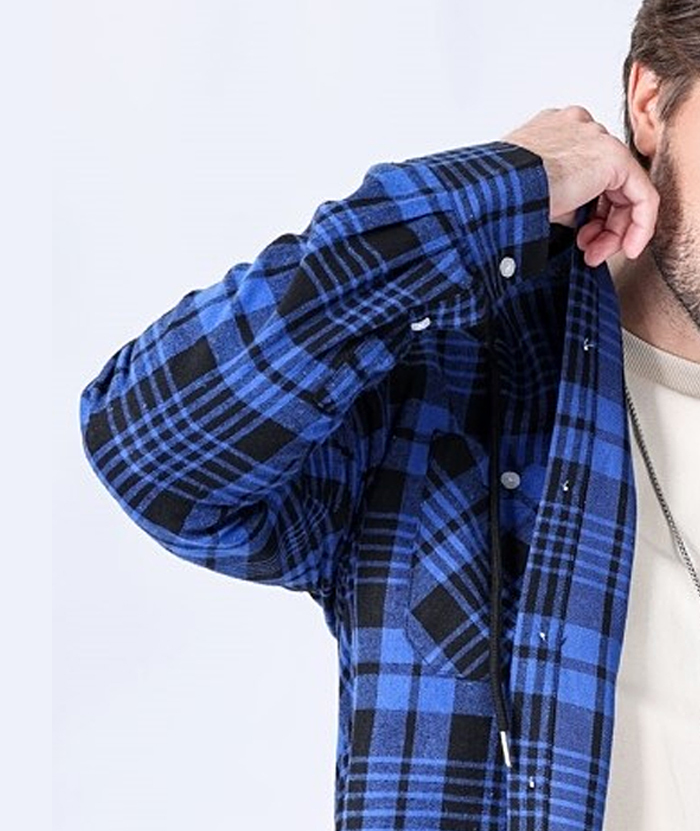 Men's Hooded Button Up Flannel Plaid Shirt-DUMLT05800