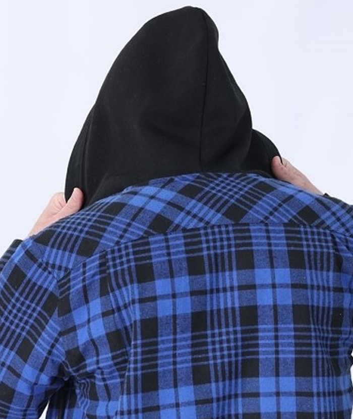 Men's Hooded Button Up Flannel Plaid Shirt-DUMLT05800