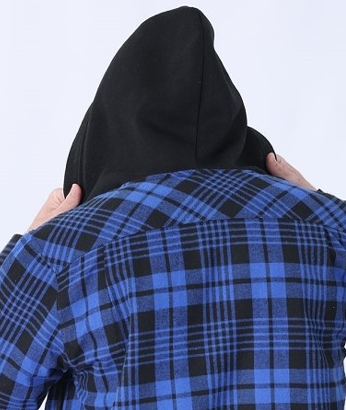 Men's Hooded Button Up Flannel Plaid Shirt-DUMLT05800