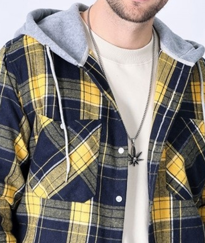 Men's Hooded Button Up Flannel Plaid Shirt-DUMLT05800