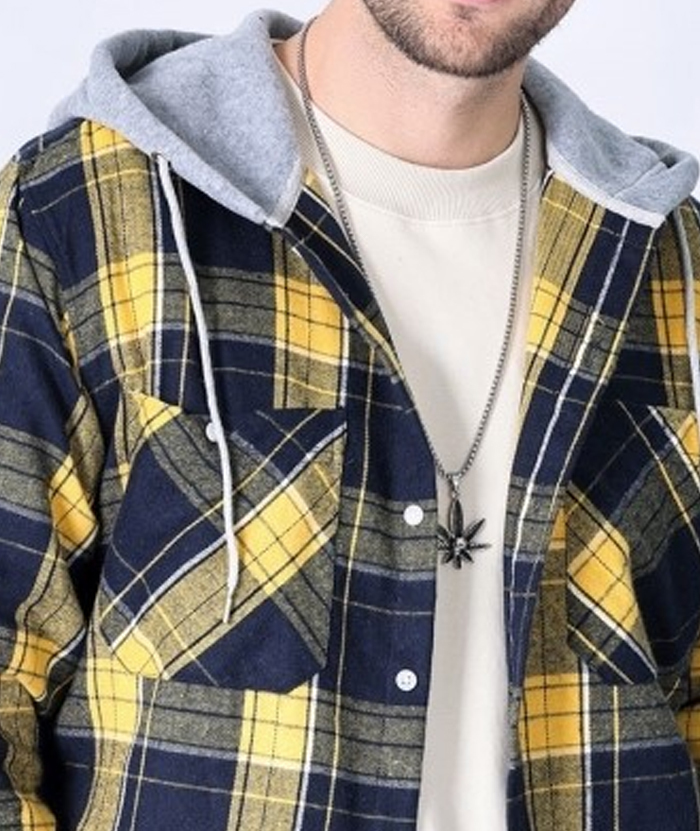 Men's Hooded Button Up Flannel Plaid Shirt-DUMLT05800