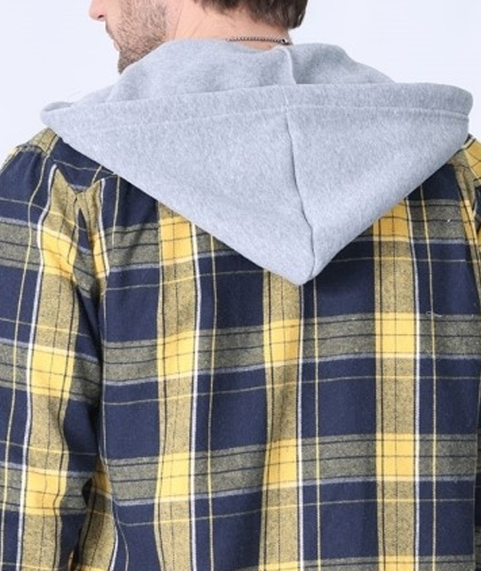 Men's Hooded Button Up Flannel Plaid Shirt-DUMLT05800