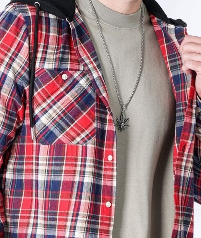 Men's Hooded Button Up Flannel Plaid Shirt-DUMLT05800