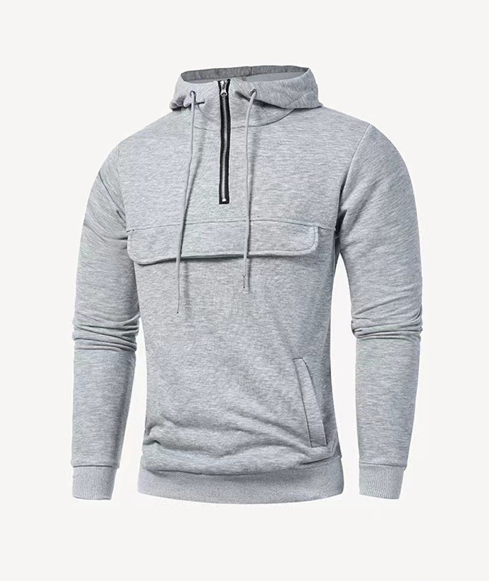 ZITY Men's 1/4 Zipper Solid Color Long Sleeve Hoodie-DUMFH05473