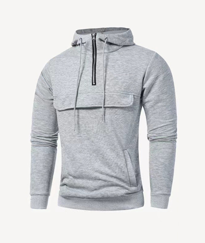 ZITY Men's 1/4 Zipper Solid Color Long Sleeve Hoodie-DUMFH05473