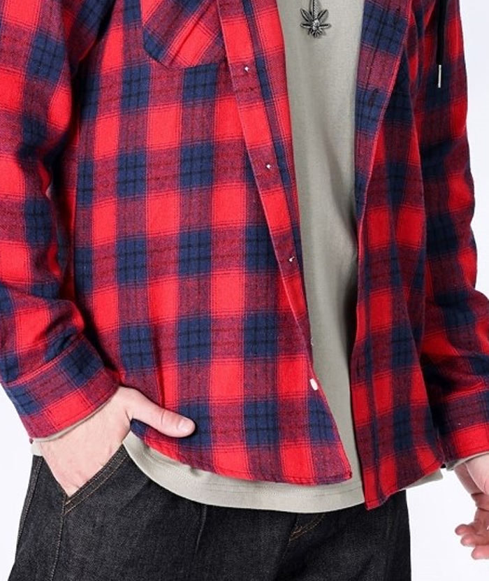 Men's Hooded Button Up Flannel Plaid Shirt-DUMLT05800