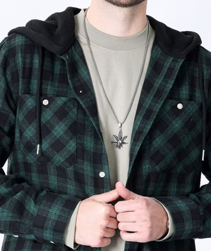 Men's Hooded Button Up Flannel Plaid Shirt-DUMLT05800