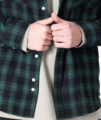 Men's Hooded Button Up Flannel Plaid Shirt-DUMLT05800